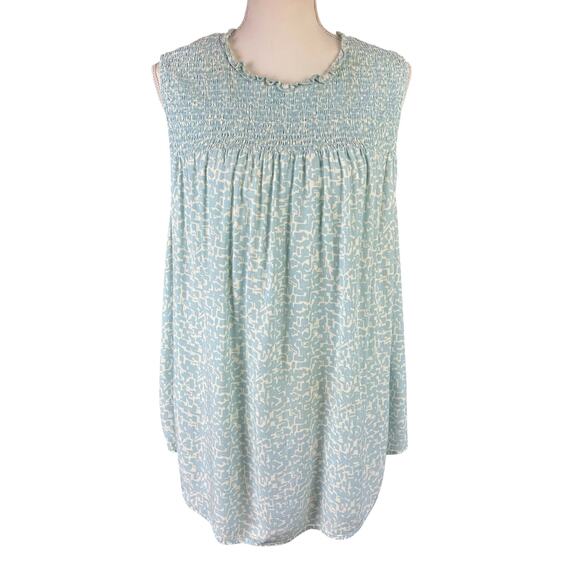 Ava & Viv Tops - Ava & Viv Top Size 3X Light Blue White Smocked Rayon Cottage Boho Ruffle Blouse